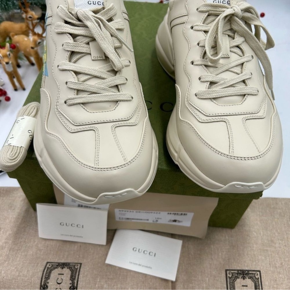 Men’s Gucci rython logo leather sneakers size 9 made in Italy - Picture 4 of 11